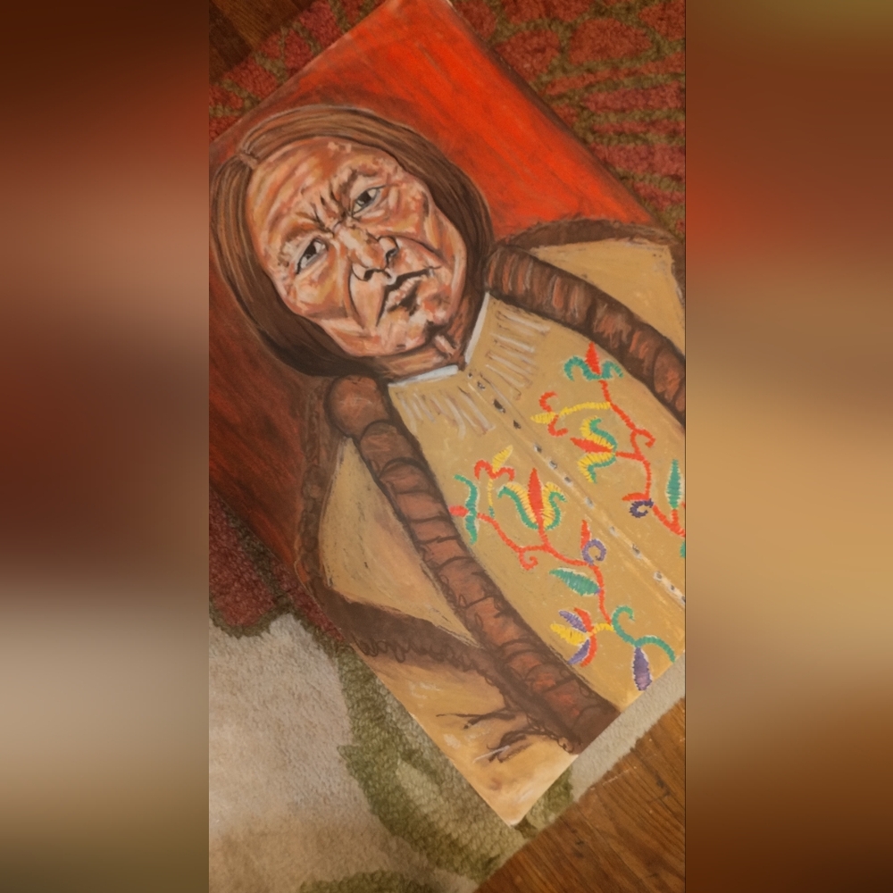 Native American Portrait Of Sitting Bull with Red and Brown Tones